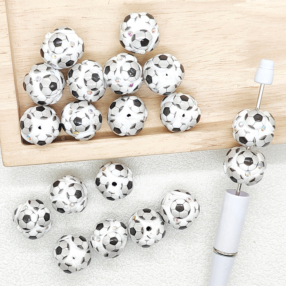 Soccer Rhinestone Fancy Polymer Clay Beads,Sports Beads
