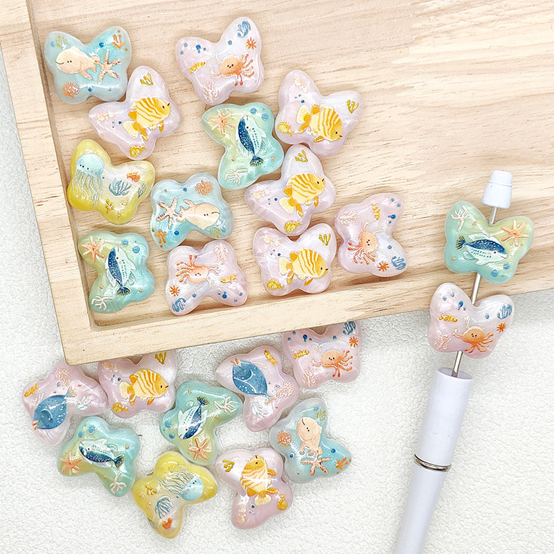 Ocean Fish Starfish Print Butterfly Shaped Beads