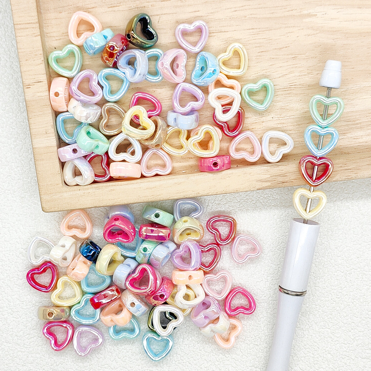 Small Mini Heart Shaped Acrylic Charm Beads Spacer,Vertical Hole