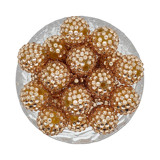 20mm Rose Gold Rhinestone Bubblegum Acrylic Beads