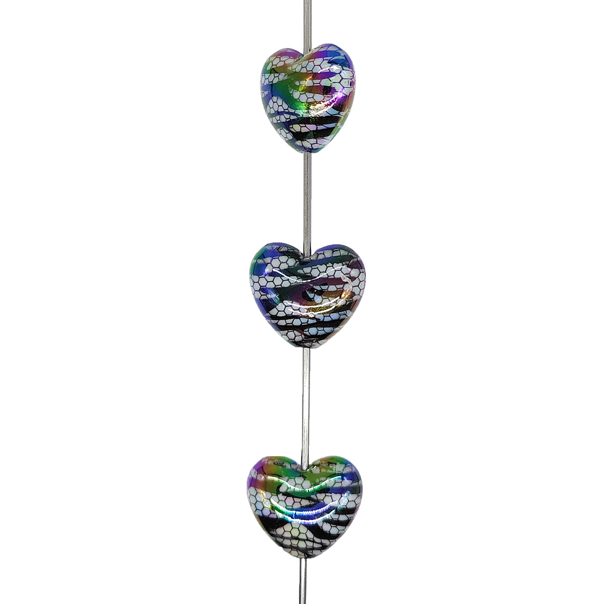 Iridescent Stripe Heart Focal Acrylic Beads