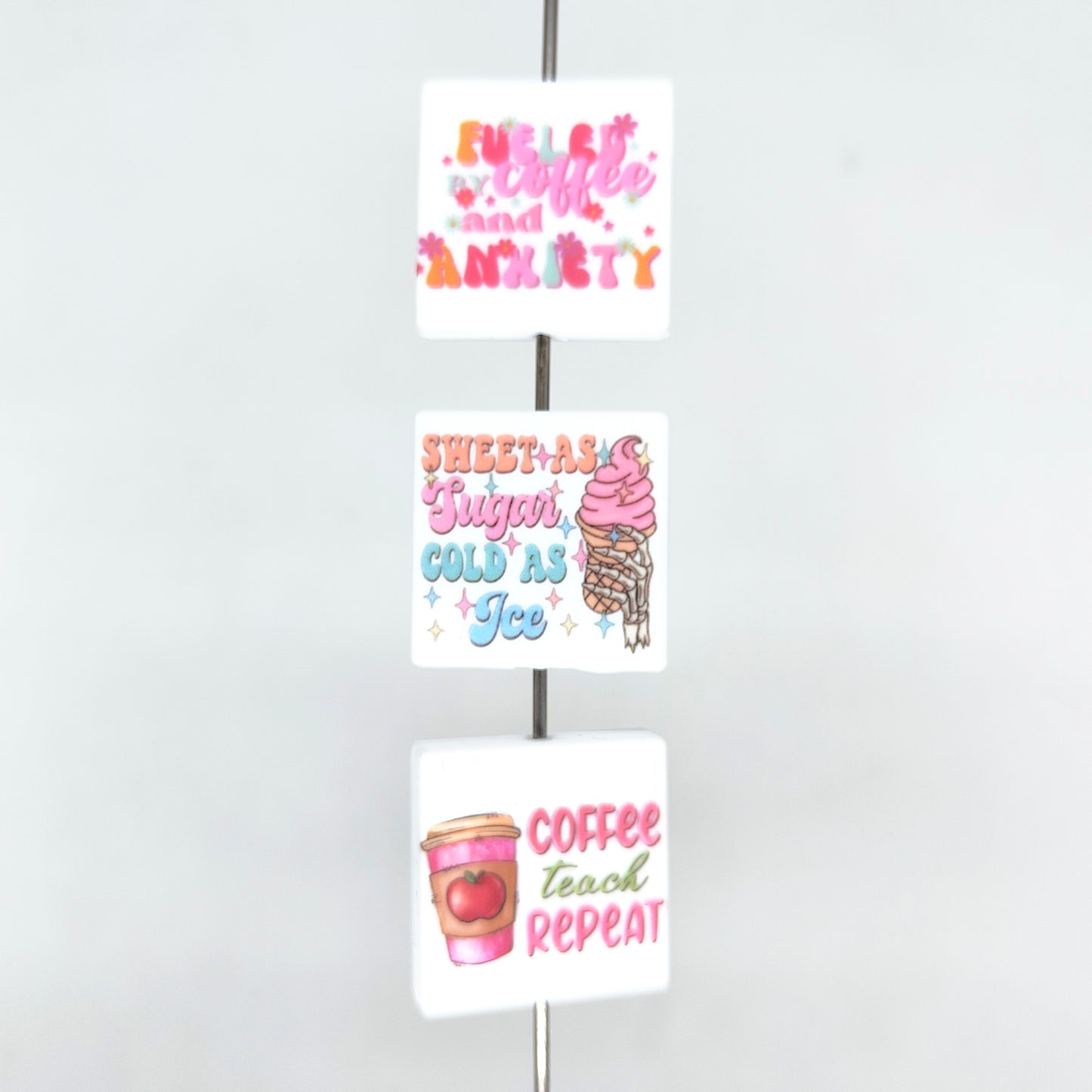 9pcs Assorted Silicone Beads, Print Focal Beads