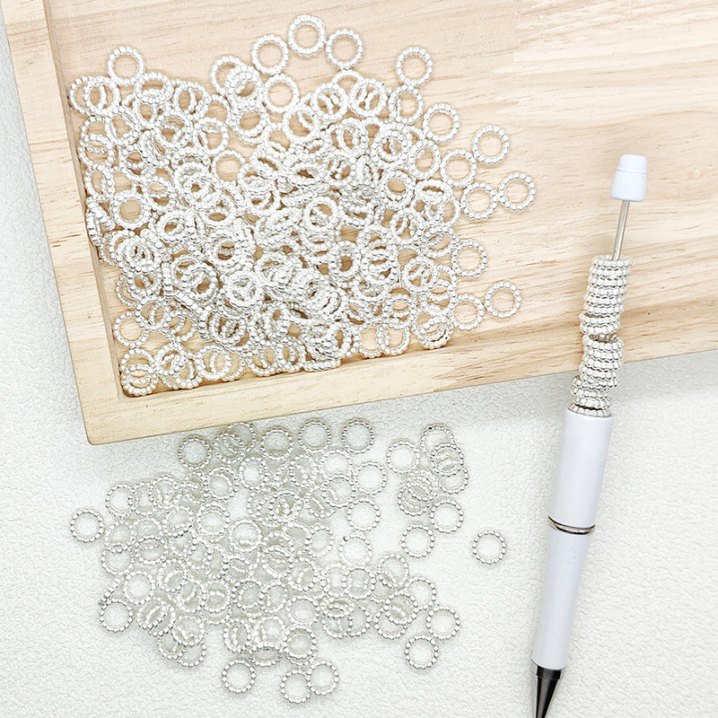 100Pcs 10mm Mini Metallic Silver Ring Spacer Acrylic Beads