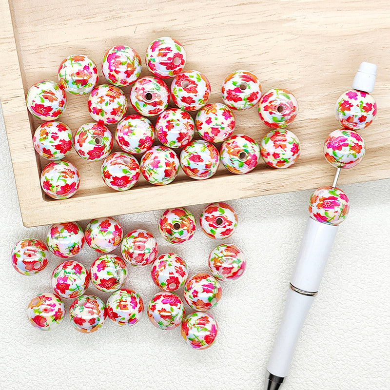 Iridescent Red Floral Acrylic Beads,16mm Flower Beads