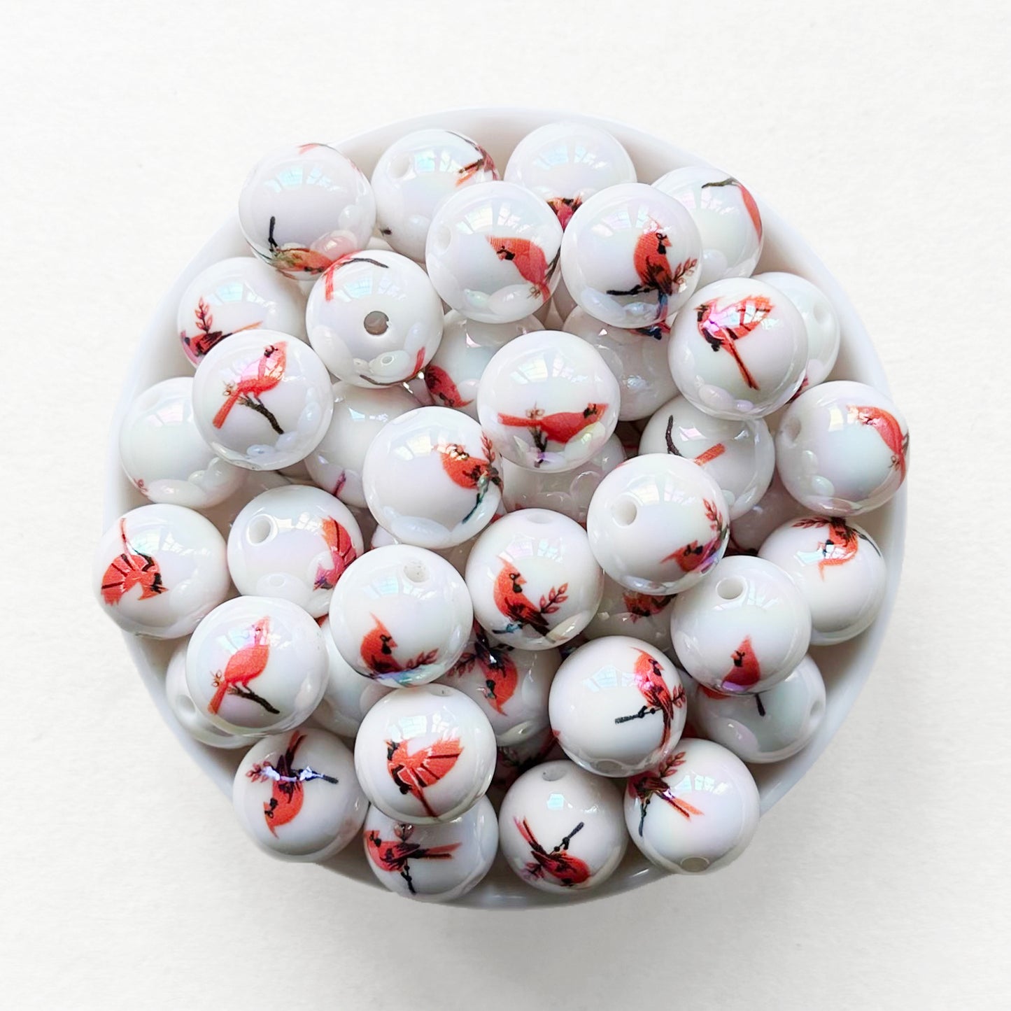 16mm Red Bird Print Acrylic Beads,Cardinal Beads