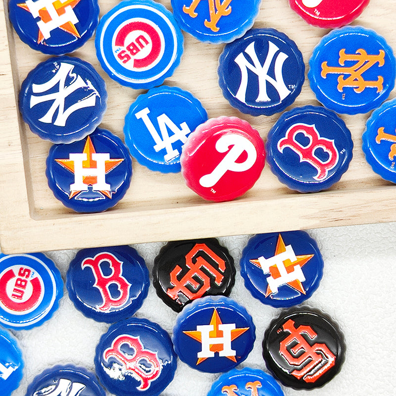 Assorted Flat Round Baseball Team Acrylic Focal Beads