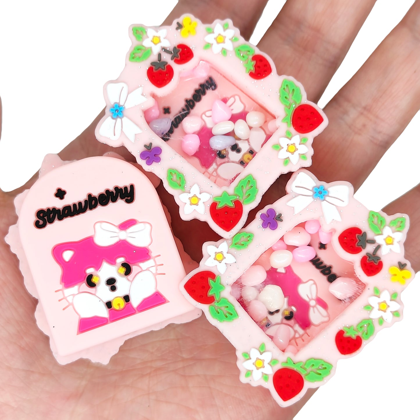 3D Silicone Shaker Beads Box With Cat Strawberry Small Stones Inside bead