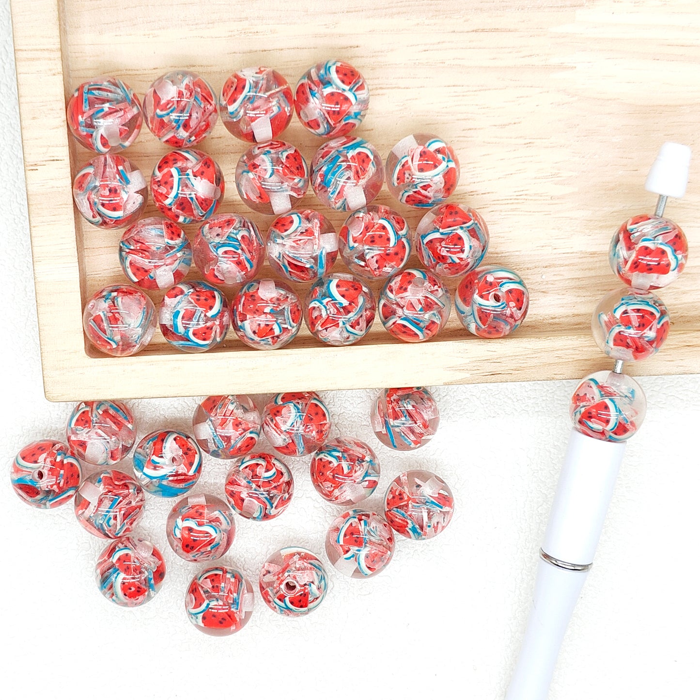 16mm 10Pcs Watermelon Pattern Resin Acrylic Beads