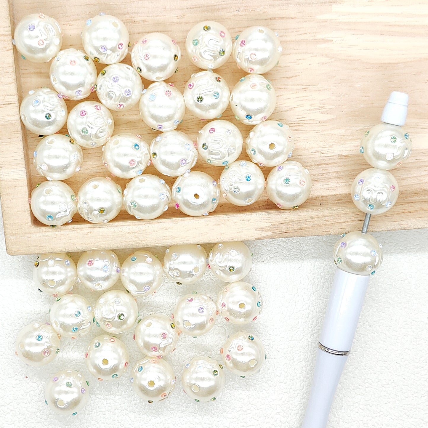 16mm Acrylic Faux Pearl Beads with Rhinestones,Gumball Bead