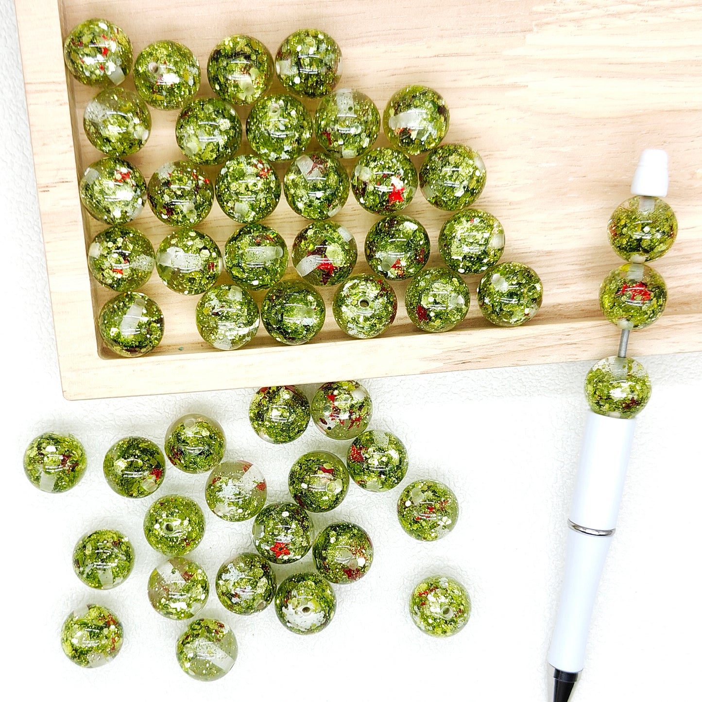 16mm Christmas Green Flake Sequin Gumball Beads,Confetti Beads