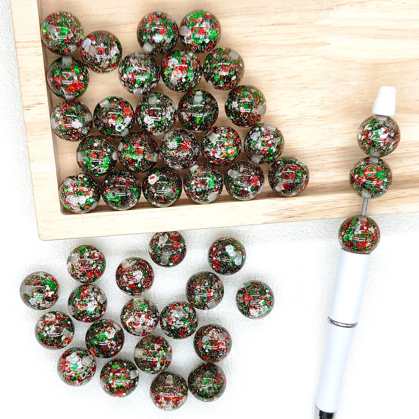 16mm Christmas Green Glitter Sequin Gumball Beads,Confetti Beads