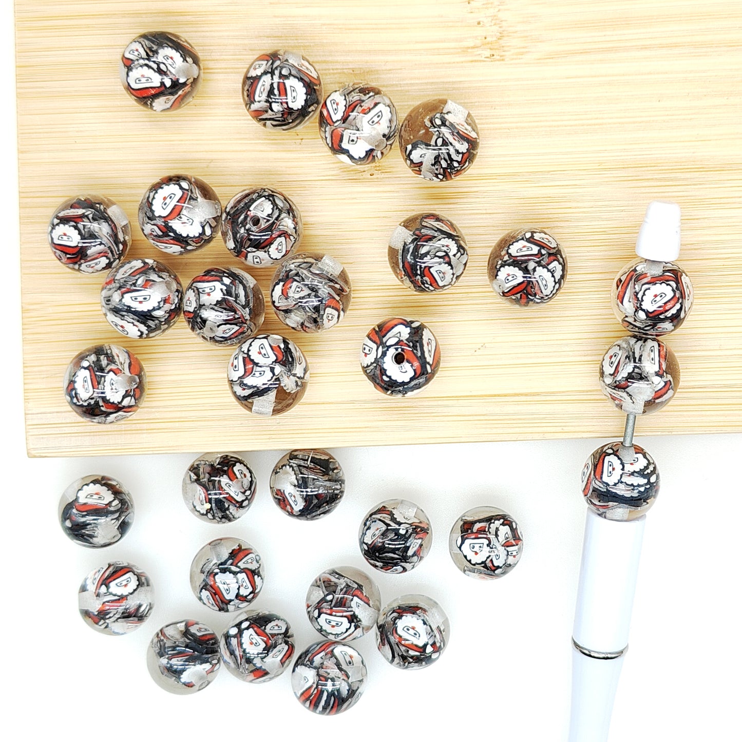 16mm Christmas Gumball Beads,Clear Acrylic with Santa Clay Slices Beads