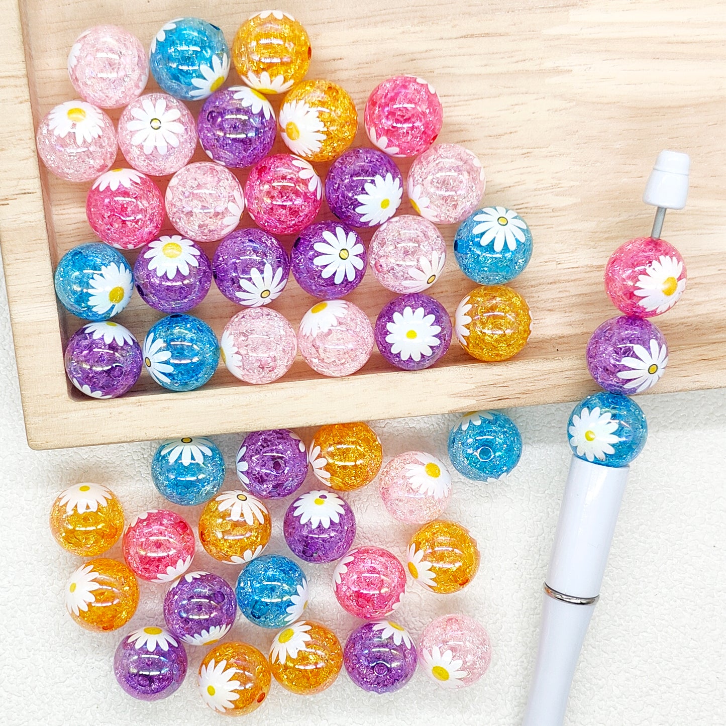 16mm Cracked Daisy Acrylic Bubblegum Beads,Floral Gumball Beads