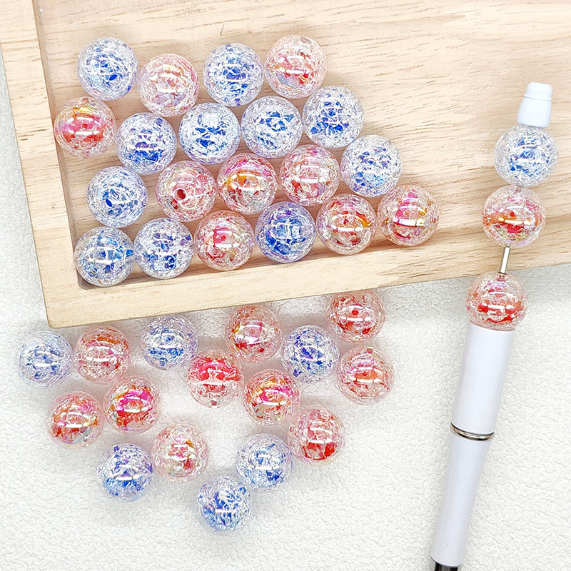 16mm Crackled Clear Patriotic Red Blue Mix Acrylic Gumball Beads