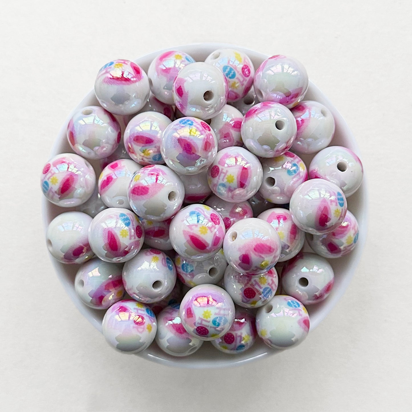 16mm Easter Bunny Ear Print Acrylic Beads,Gumball Bead