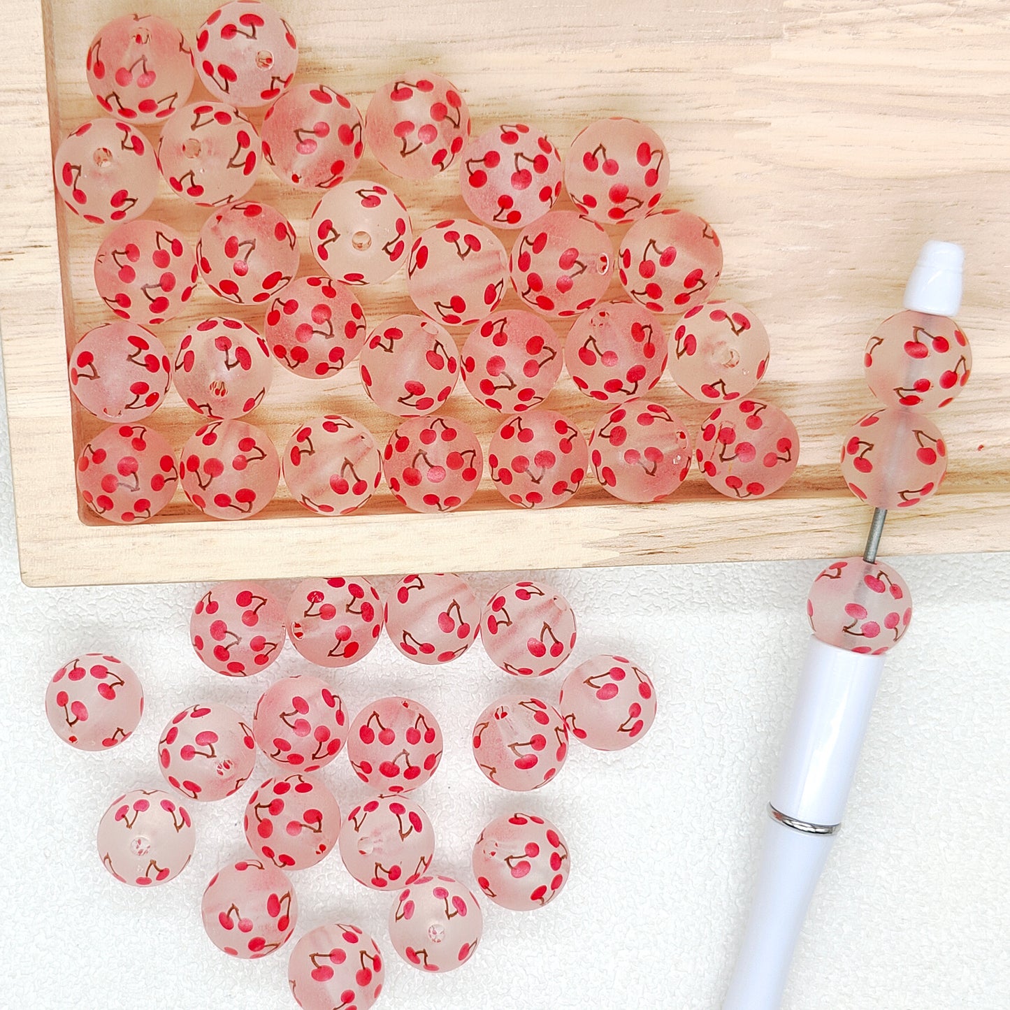 16mm Frosted Clear Fruit Print Acrylic Beads,Cherry Gumball Beads