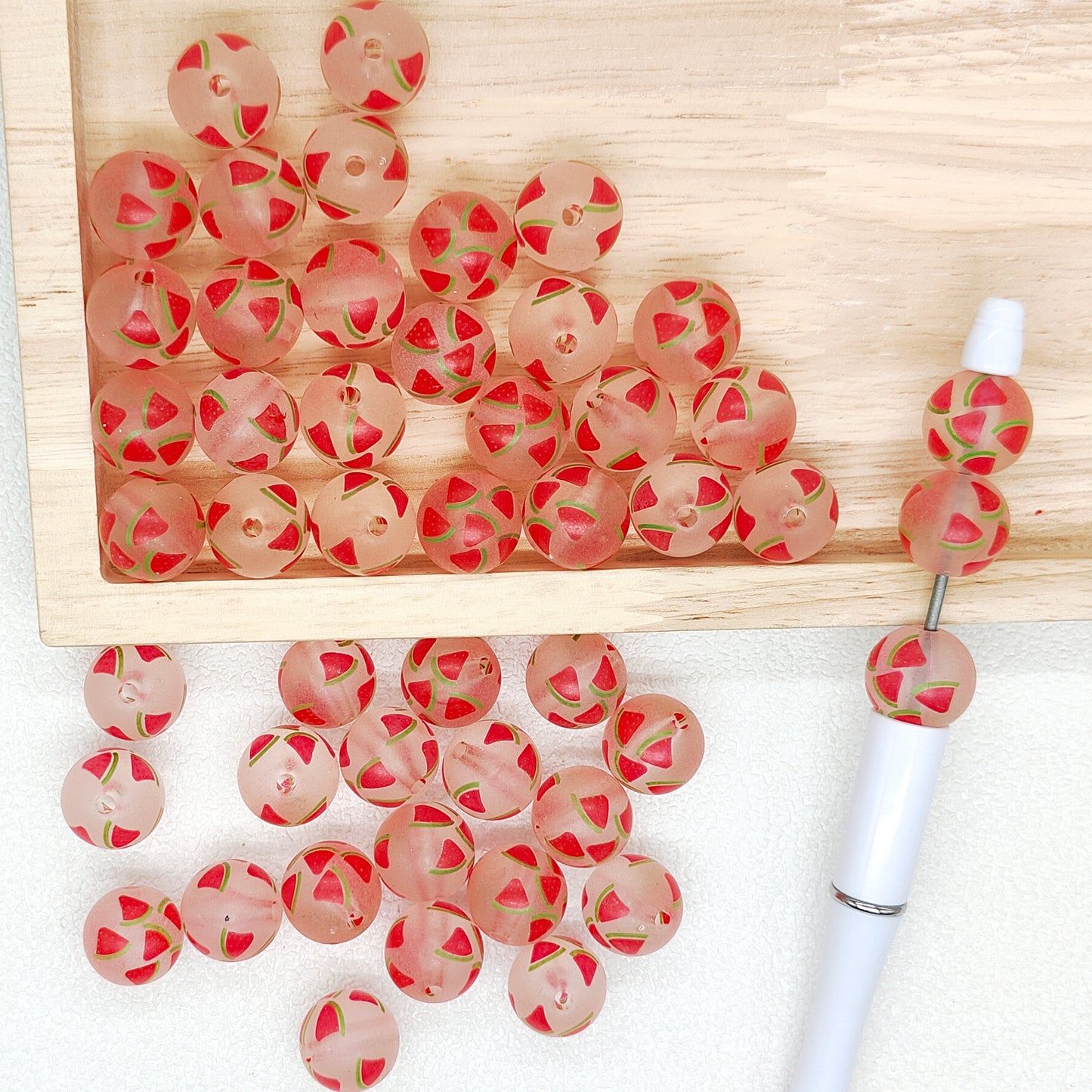 16mm Frosted Clear Fruit Print Acrylic Beads,Watermelon Gumball Beads