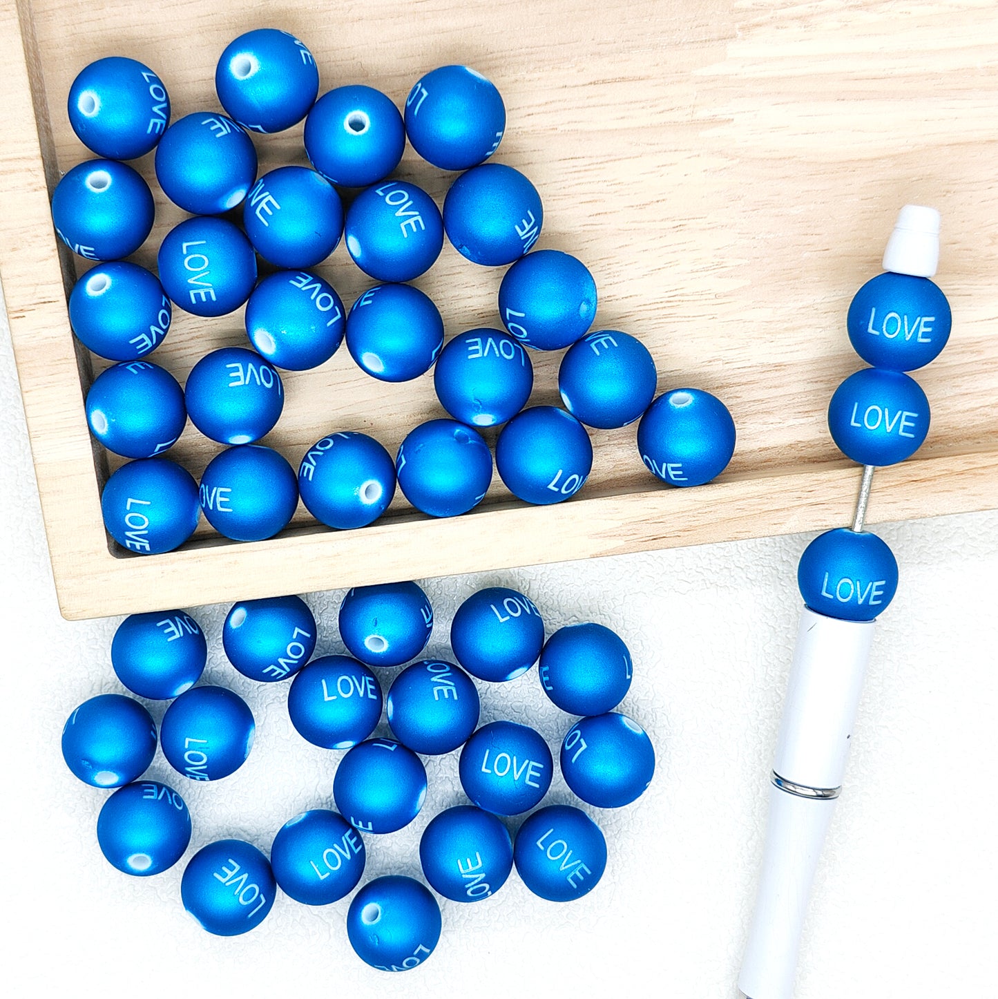 16mm Frosted Metallic Blue Love Acrylic Gumball Bead