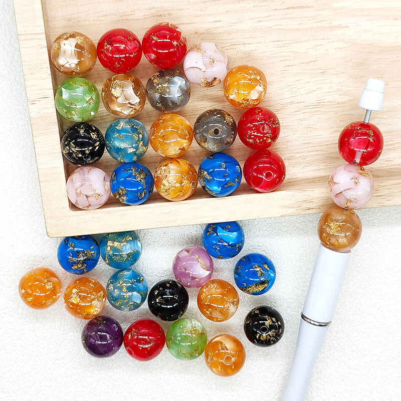 16mm Gumball Gold Flake Acrylic Round Beads