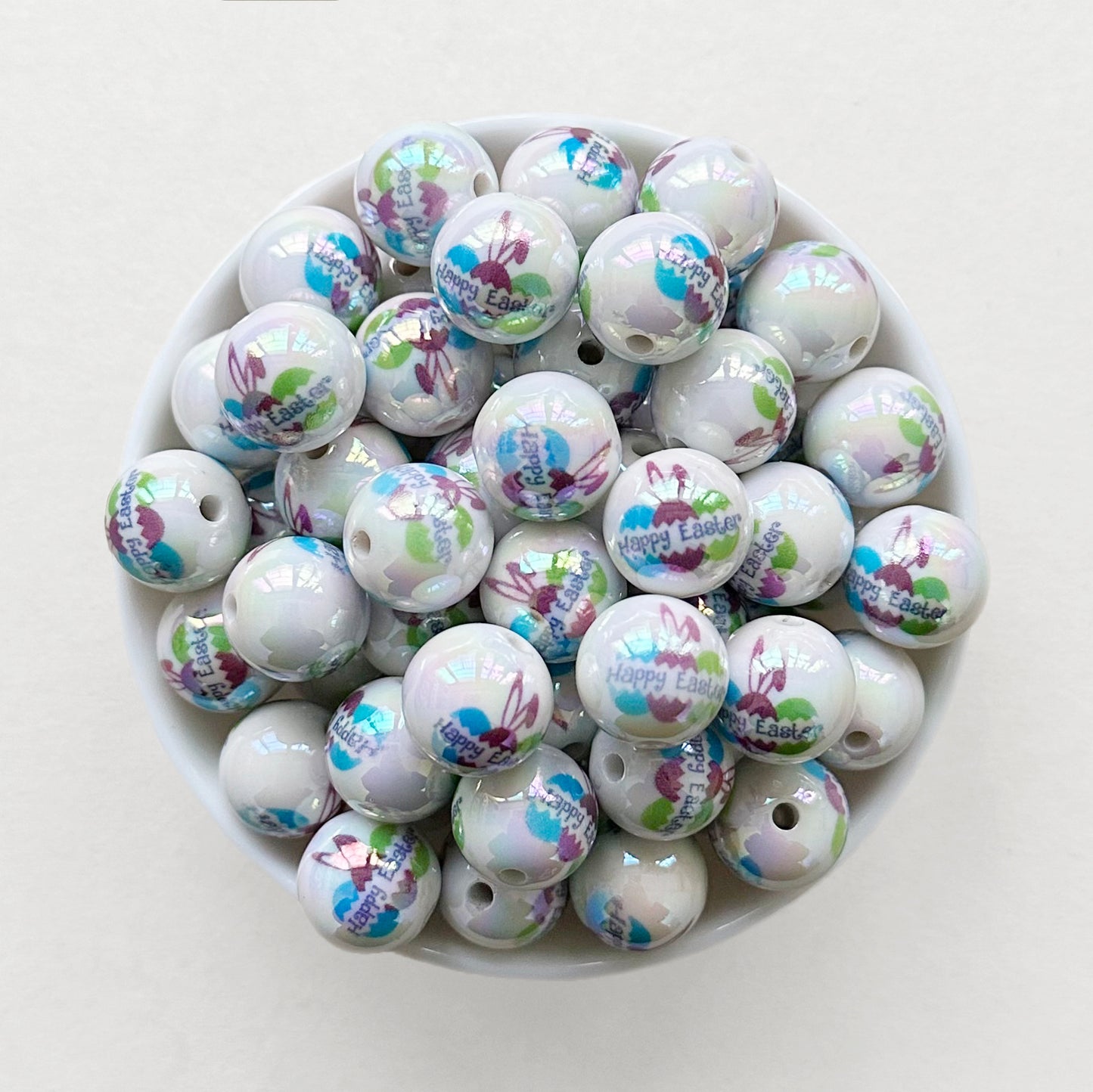 16mm Happy Easter Egg Bunny Print Acrylic Beads,Gumball Bead