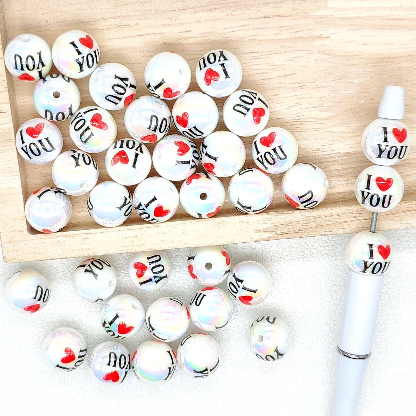 16mm I Love You UV Gumball Acrylic Bead,Valentines Day Beads