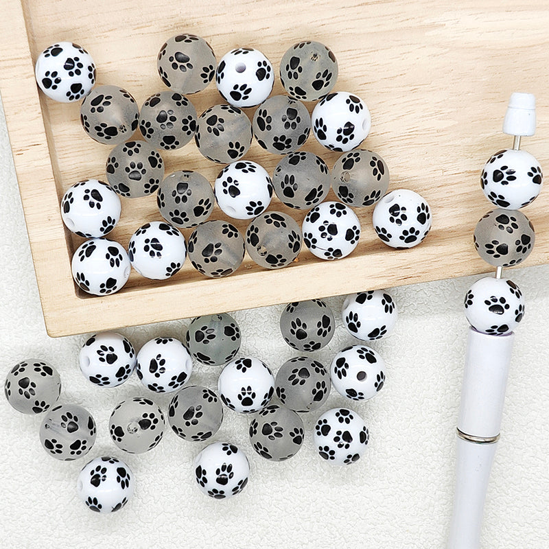 16mm Pet Cat Paw Print Acrylic Round Spacer Beads