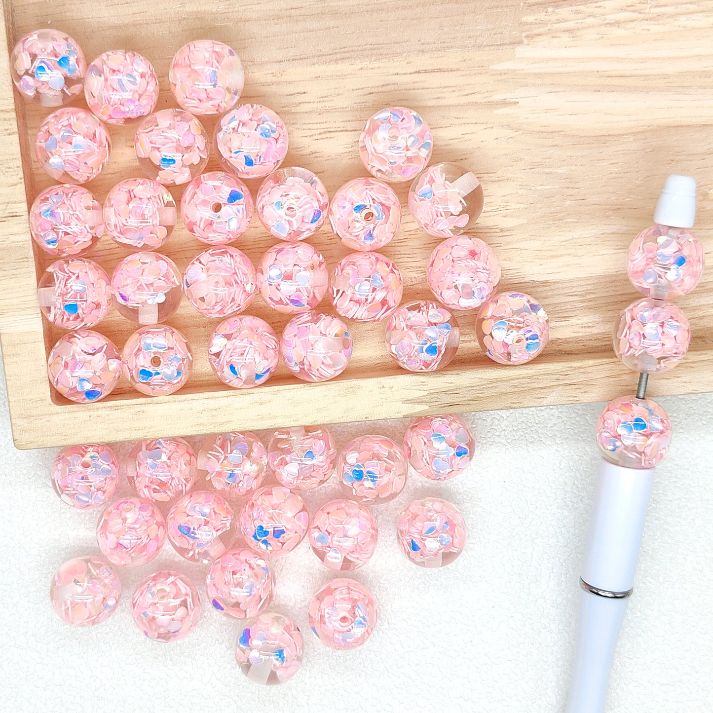 16mm Pink Heart Sequin Gumball Confetti Acrylic Beads