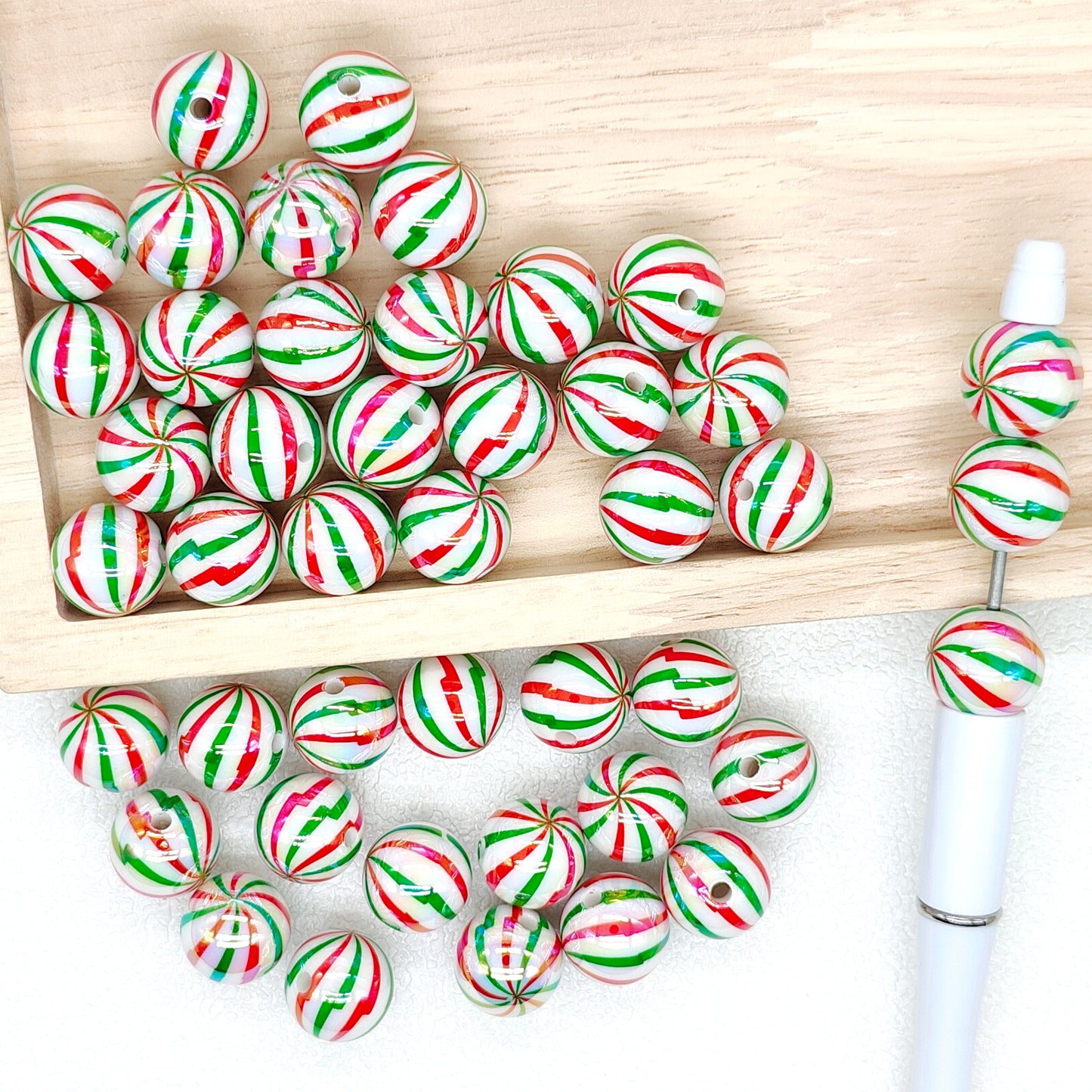 16mm Round UV Swirl Stripe Acrylic Beads for Jewelry DIY