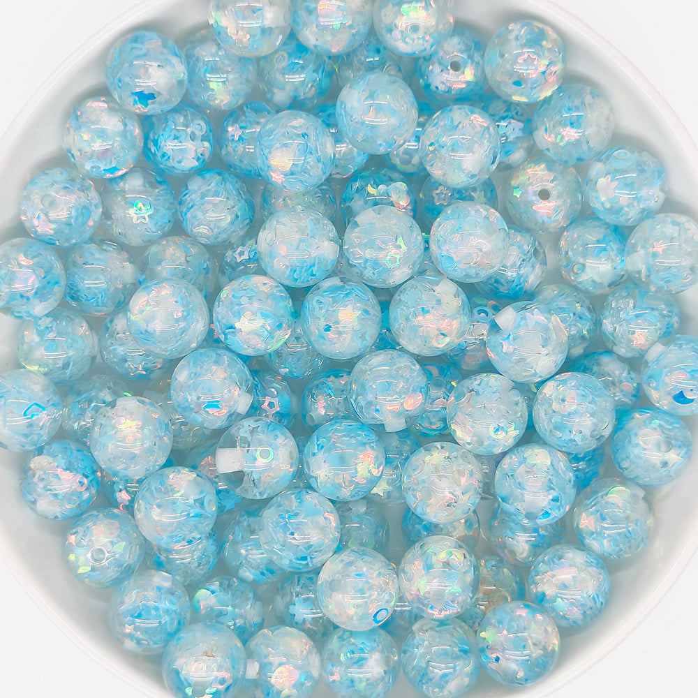 16mm Shiny Blue Sequin Confetti Acrylic Beads,Bubblegum Beads