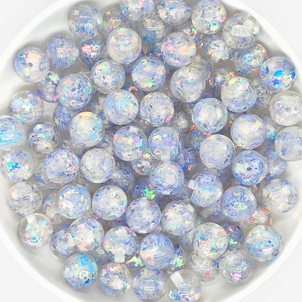 16mm Shiny Purple Sequin Confetti Acrylic Beads,Bubblegum Beads
