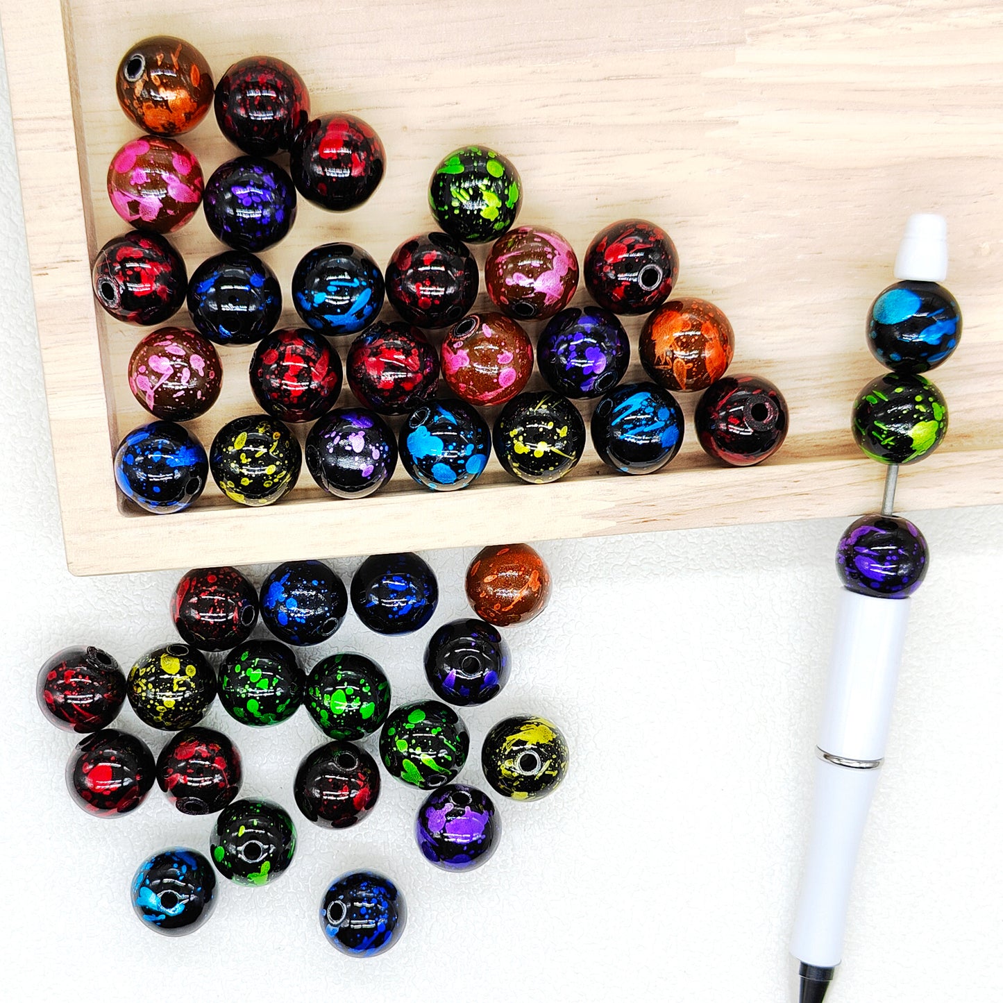 16mm Splash Print Black Gumball Beads,Acrylic Beads