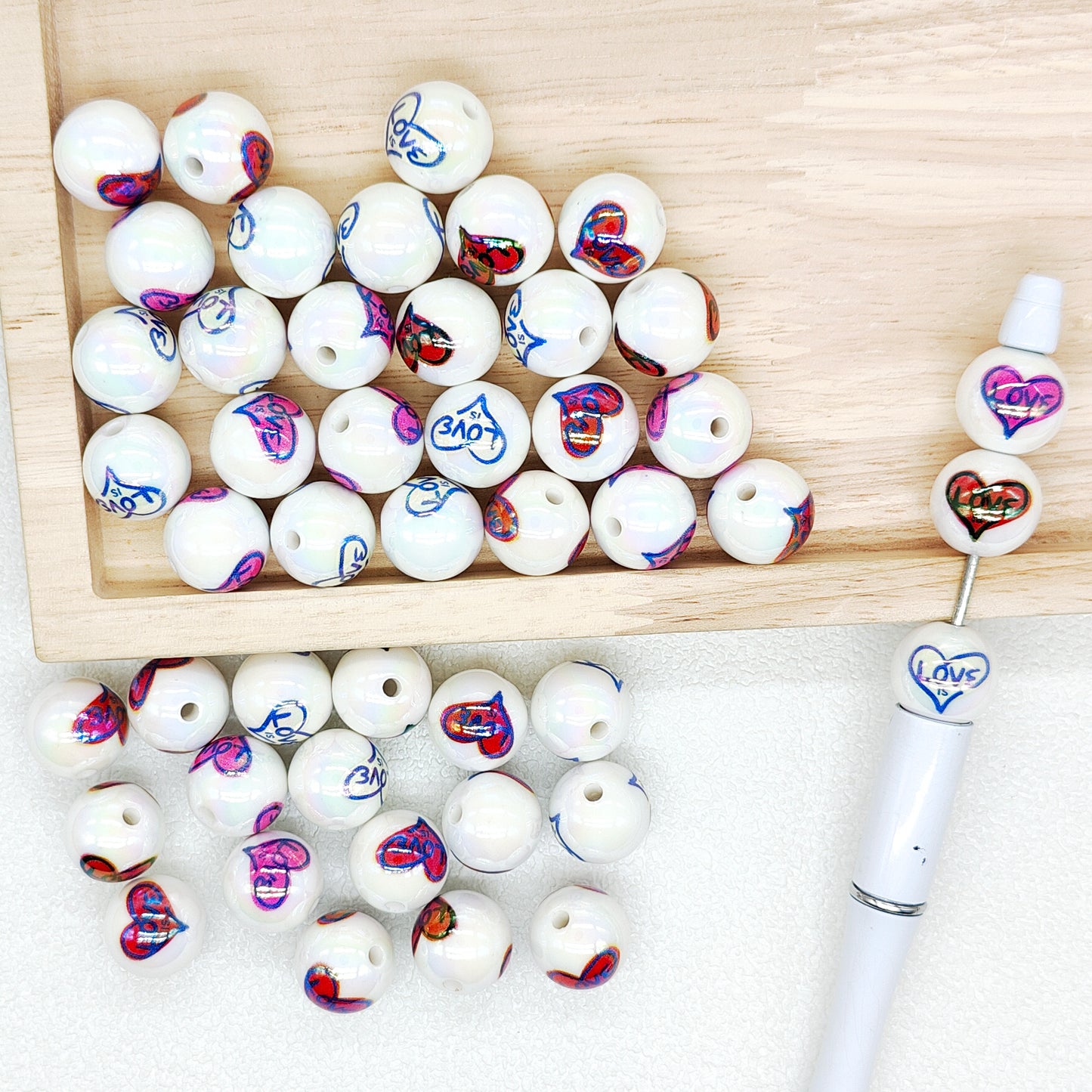 16mm UV Love Heart Print Gumball Acrylic Beads for Valentines Day