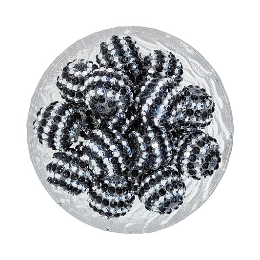 20mm Black Striped Rhinestone Bubblegum Acrylic Beads