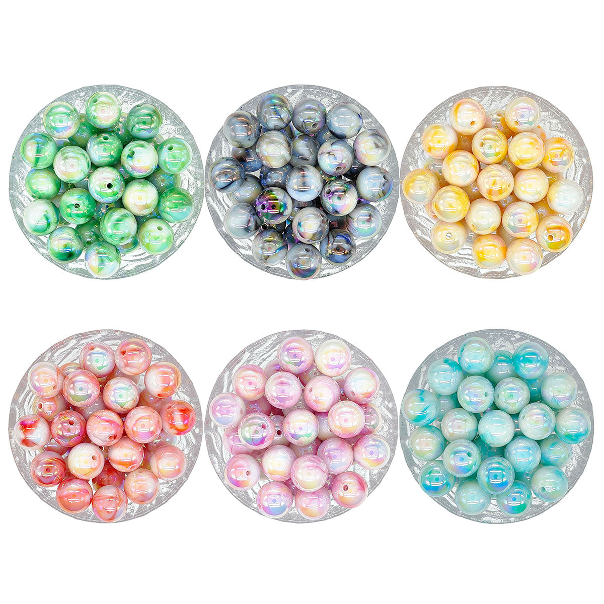 Marble Acrylic Beads, Iridescent Beads, Round Gumball Bubblegum