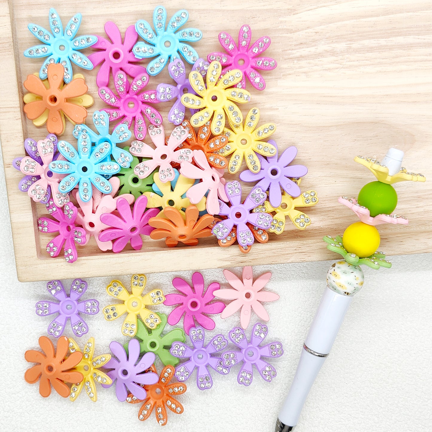 20Pcs/Lot Large Floral Rhinestone Spacer Acrylic Beads