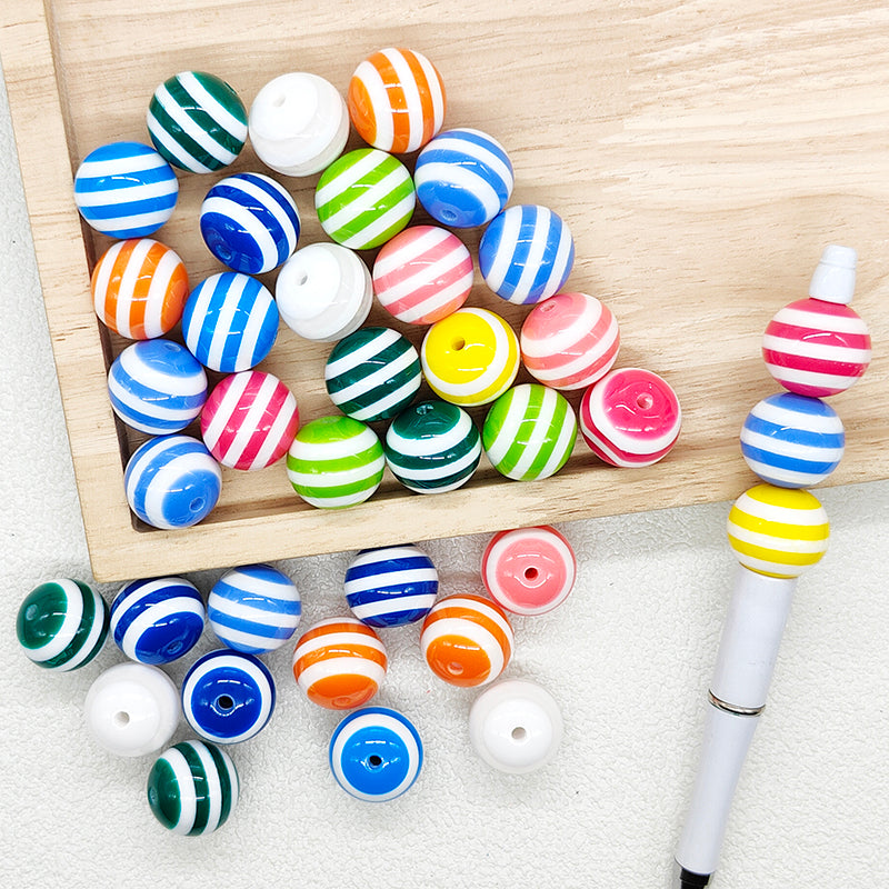 20mm Colored Striped Print Bubblegum Beads,Acrylic Beads