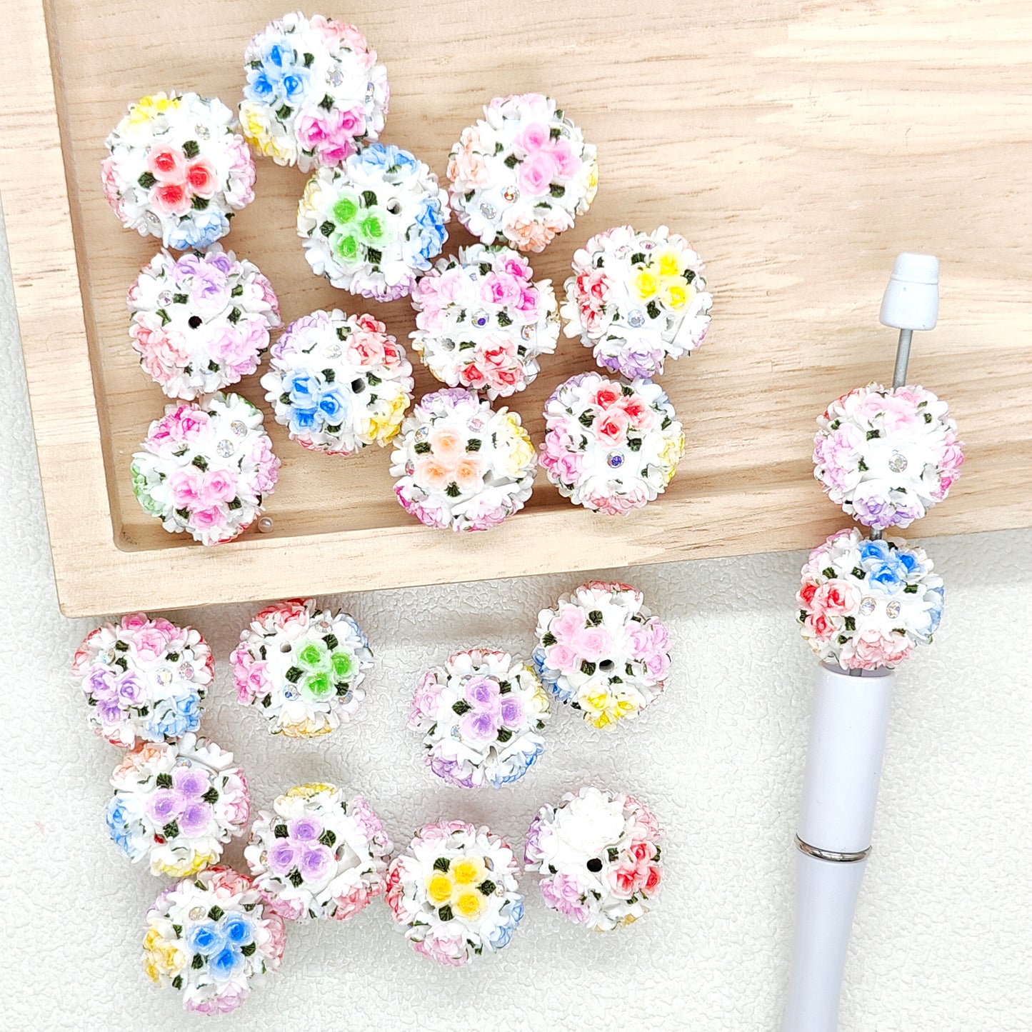20mm Gradient Flower Ball Polymer Clay Beads,Fancy Floral Beads for DIY Craft