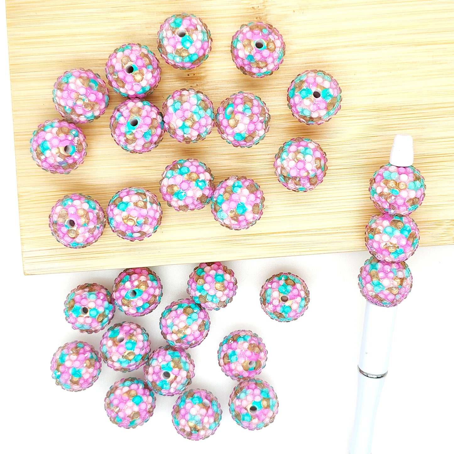 20mm Pink Confetti Rhinestone Bubblegum Acrylic Beads