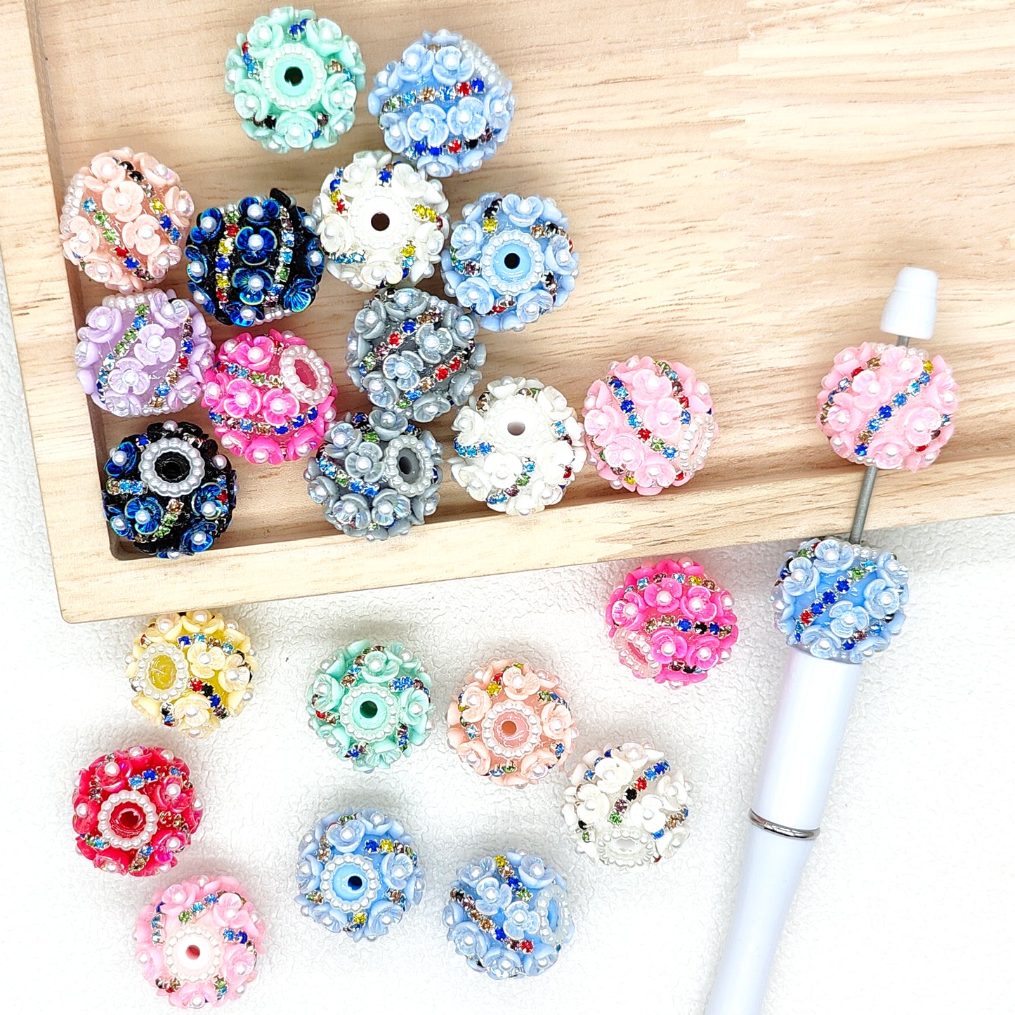 20mm Rhinestone UV Flower Acrylic Beads,Floral Ball