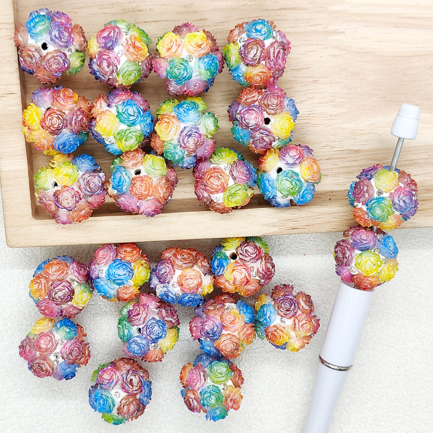 22mm Colorful Rose Flower Polymer Clay Fancy Beads