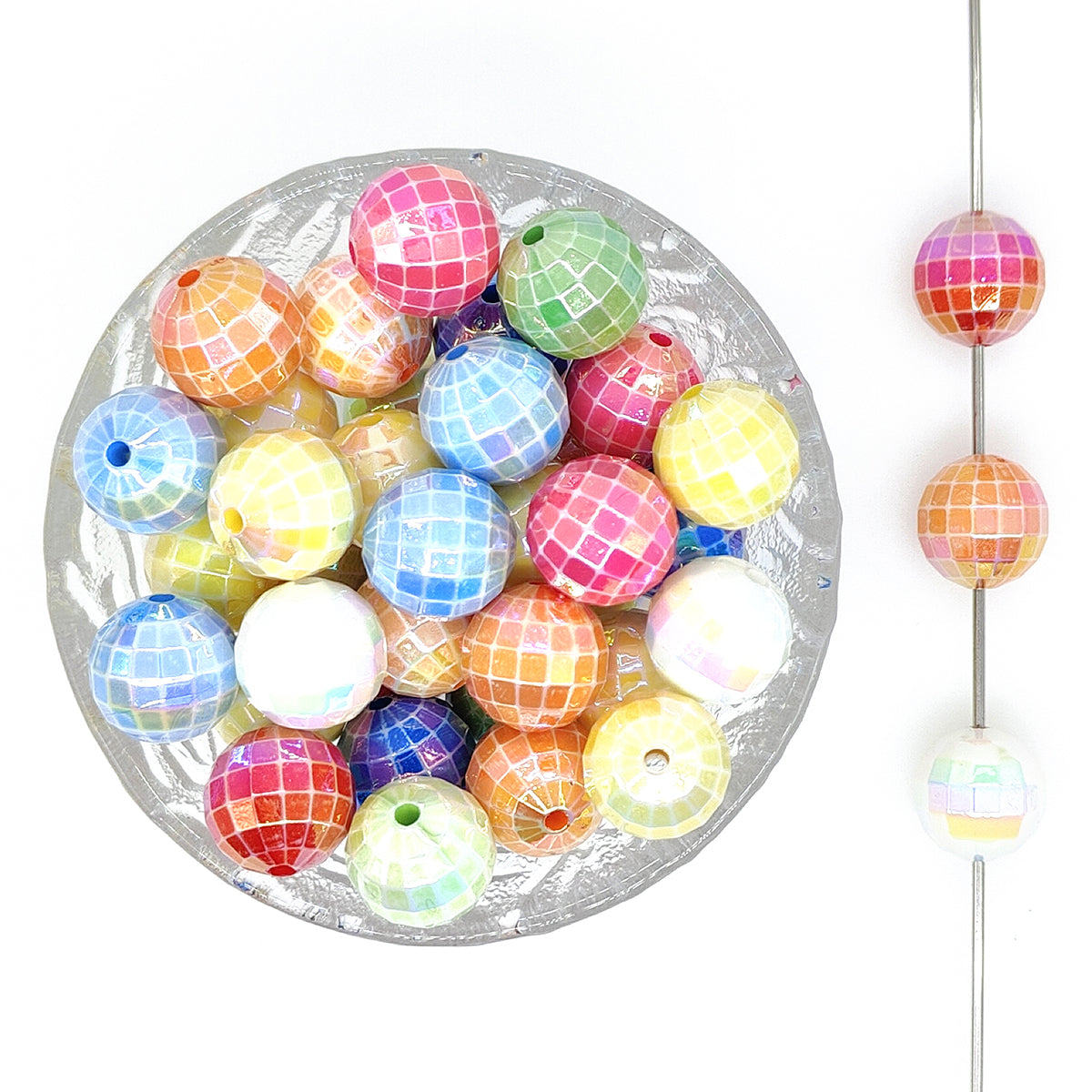 16mm Iridescent Faceted Bubblegum Acrylic Beads