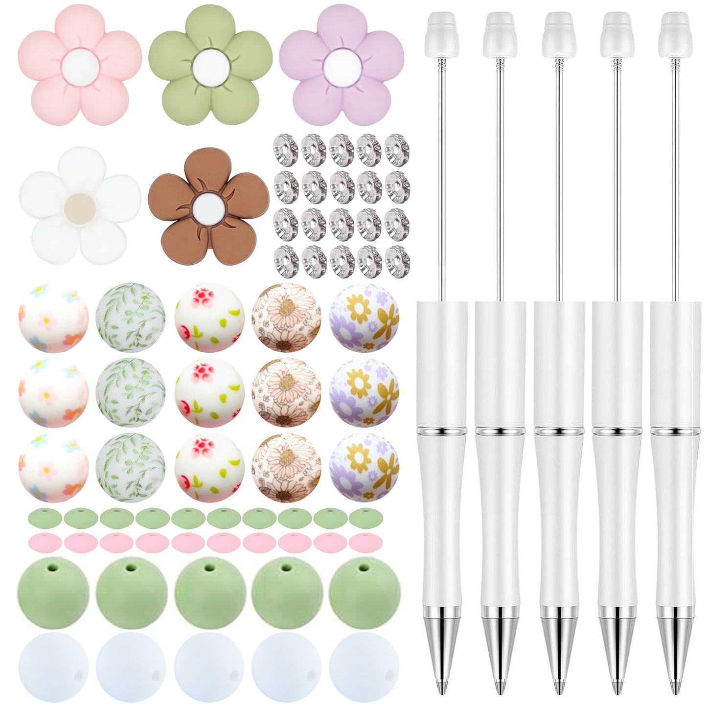 75Pcs Flower Assorted Loose Bead Pen Kit