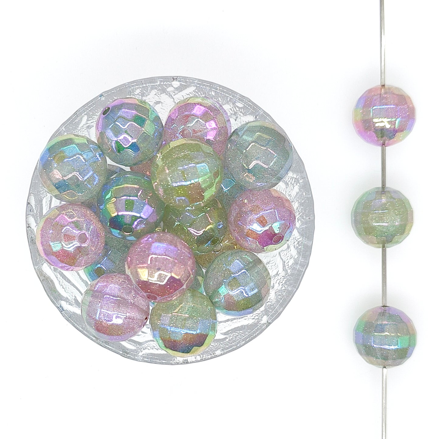 20mm Opal Faceted Bubblegum Acrylic Glitter Bead-Mix Color