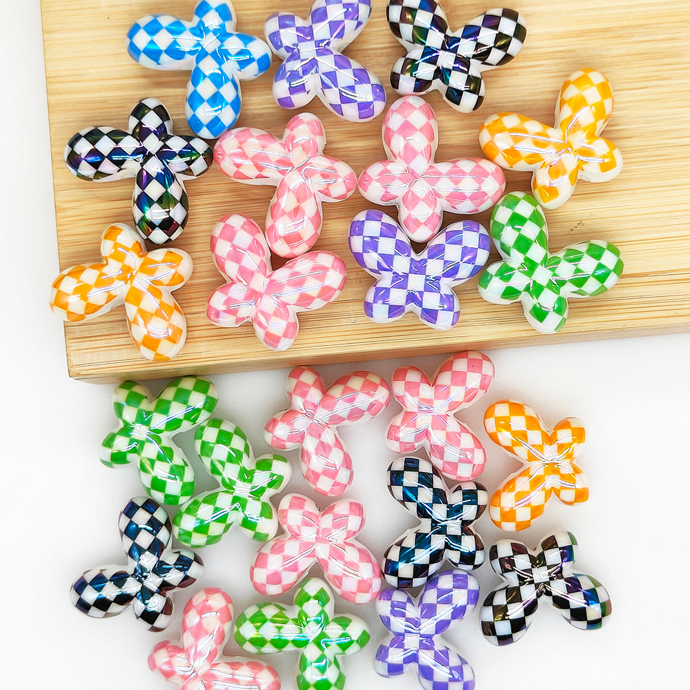 UV Checked Butterfly Mixed Color Acrylic Beads