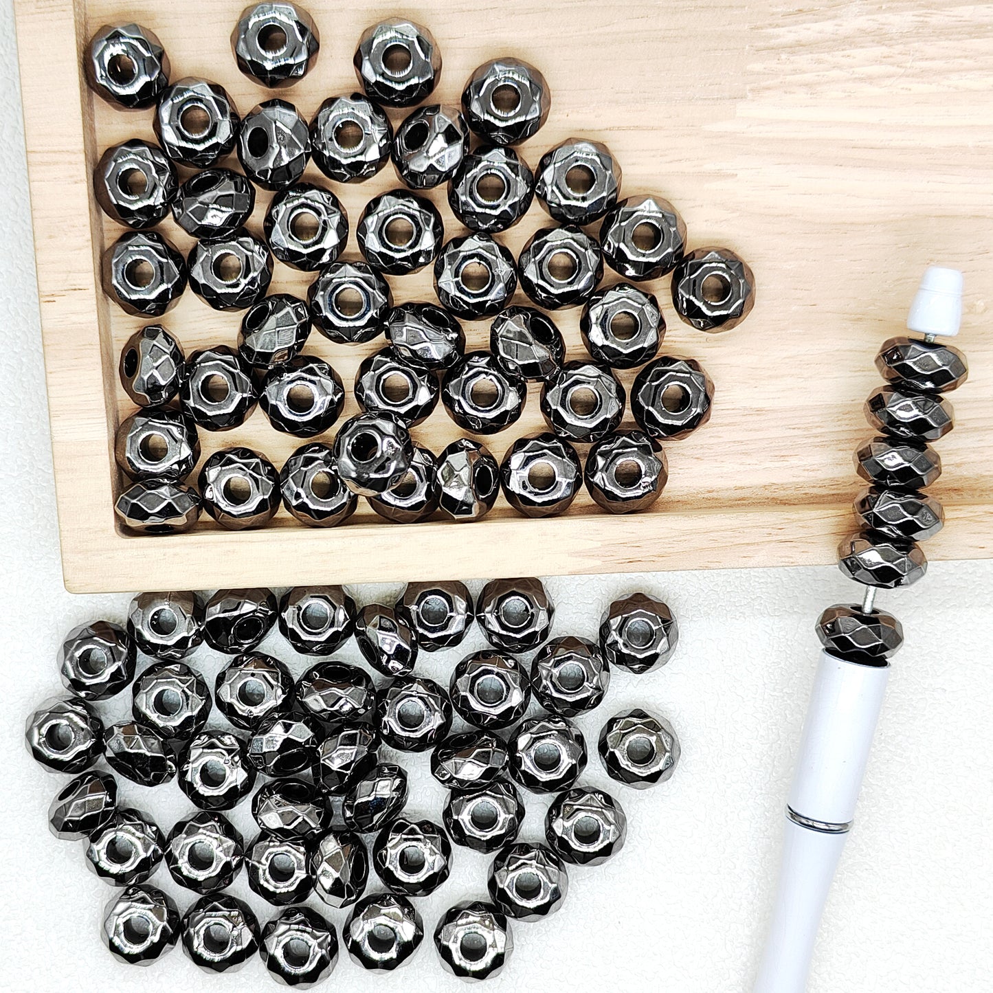 Metallic Black Faceted Abacus Acrylic Beads for Pen