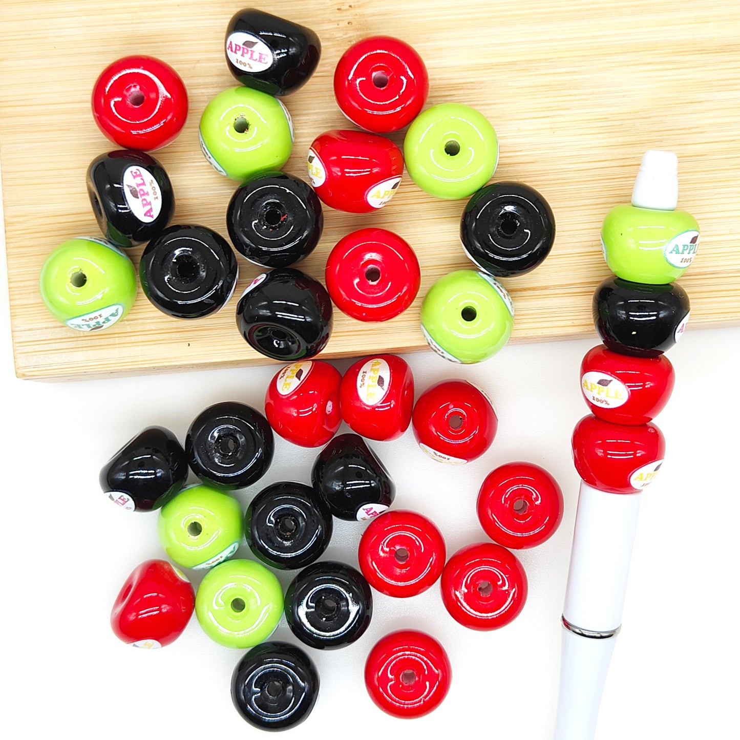 3D Apple Shaped Acrylic Beads,Random Mix Color