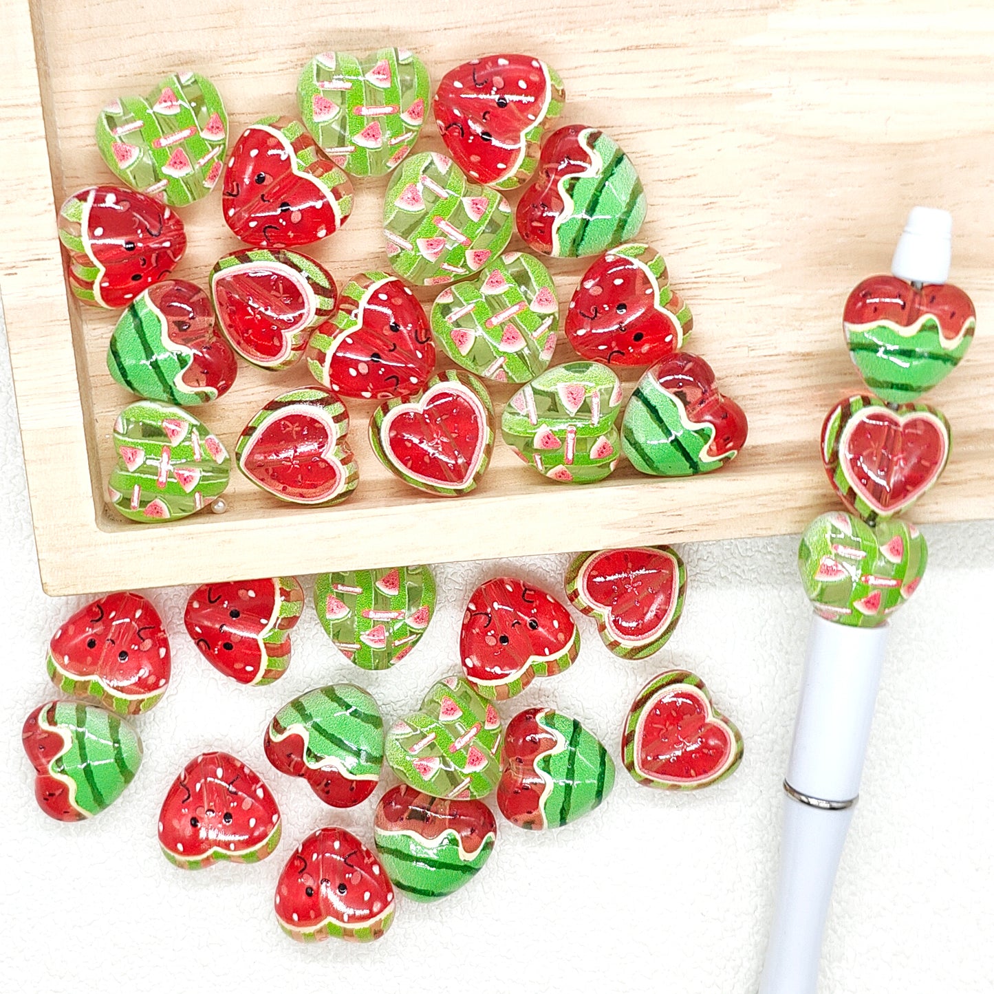 3D Heart Watermelon Acrylic Beads DIY Jewelry Beads