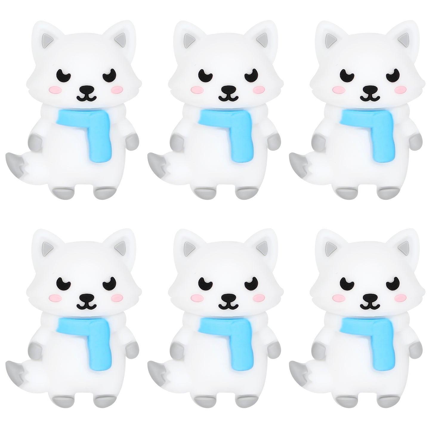 3D White Fox Blue Scarf Focal