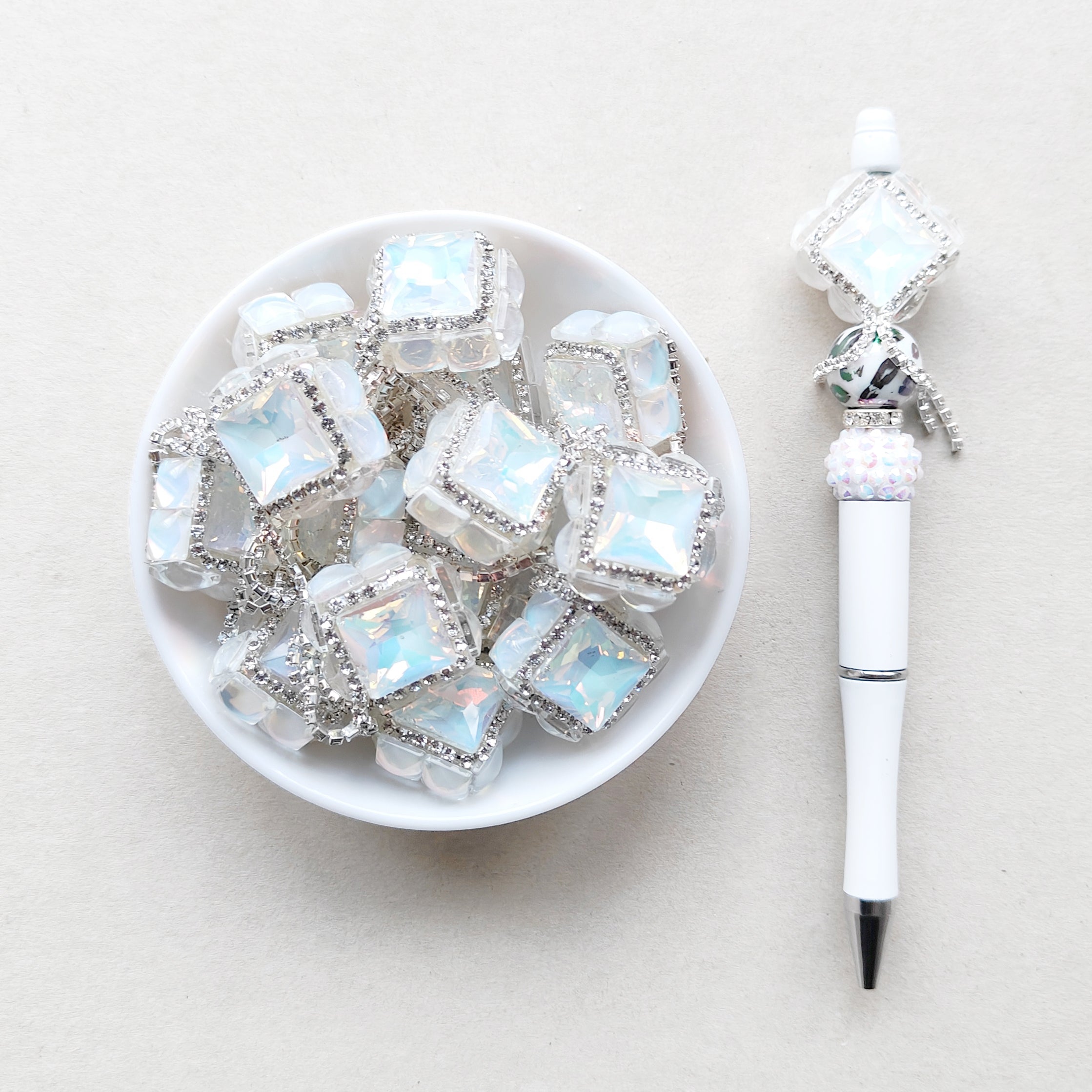 Sparkling Lake Blue Square Gem Beads, Bling Dangly Beads,Pen Focal