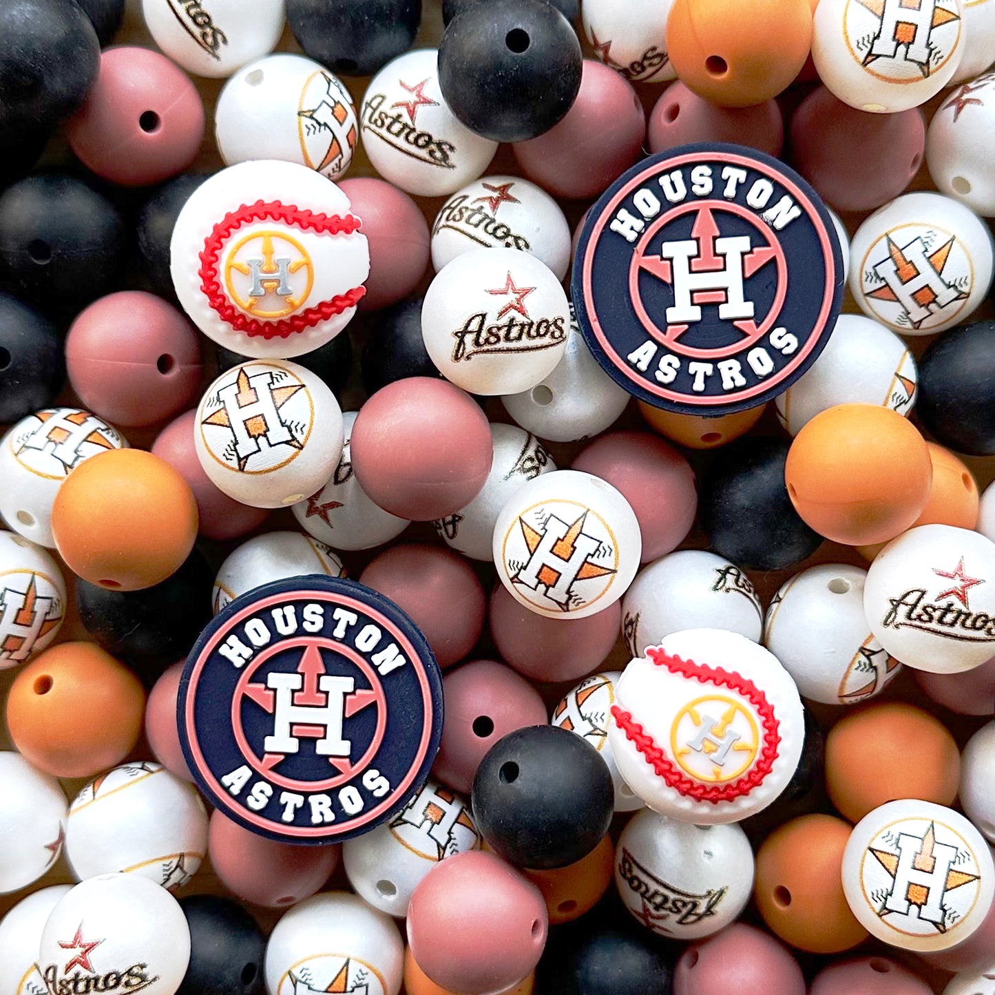 48Pcs Assorted Baseball Team Beads,Badge Reel Beads,Loose Beads